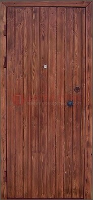 Коричневая железная дверь с евровагонкой ДЕ-18 в Красногорске