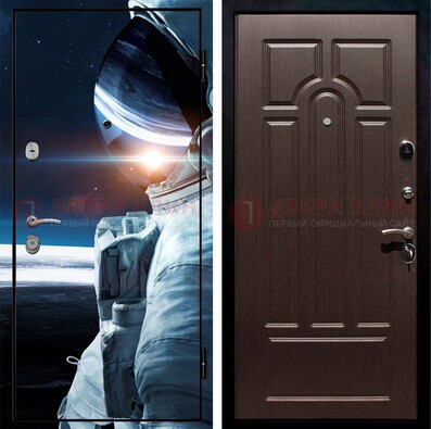 Стальная дверь с фотопечатью космонавта ДФ-4 в Красногорске