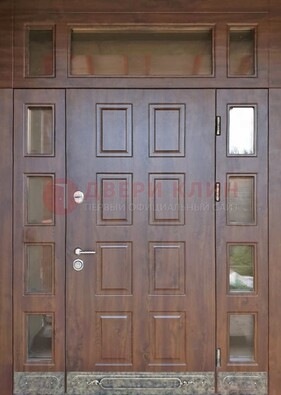 Стальная дверь МДФ со стеклом и фрамугами для дома ДФГ-29 в Красногорске