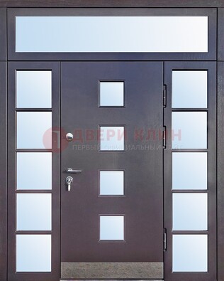Современная железная дверь со стеклом и фрамугами ДФГ-4 в Красногорске