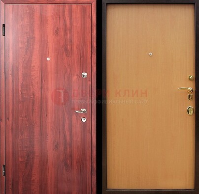 Красная железная дверь с ламинатом ДЛ-3 в Красногорске