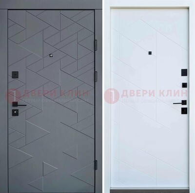 Серая металлическая дверь МДФ с узором  ДМ-224 в Красногорске