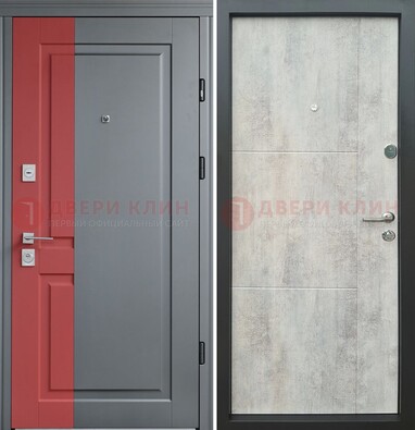 Серая с красной полосой металлическая дверь МДФ ДМ-245 в Красногорске