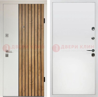 Белая с коричневой вставкой филенчатая дверь МДФ ДМ-278 в Красногорске