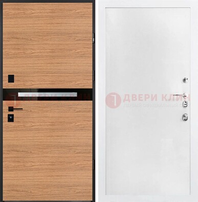 Железная коричневая дверь с МДФ в белом цвете ДМ-313 в Красногорске