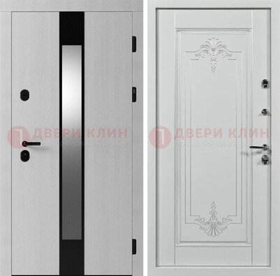 Белая металлическая дверь МДФ с зеркальной вставкой ДМ-324 в Красногорске