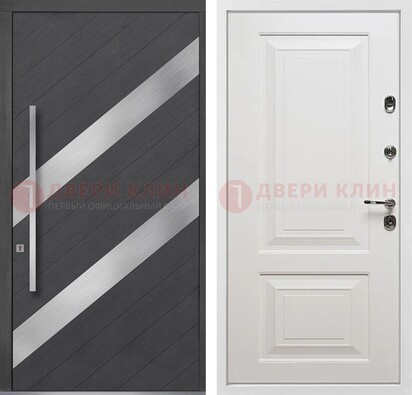Серая входная дверь МДФ с металлическими вставками ДМ-325 в Красногорске