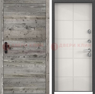 Входная серая дверь с рябью и белом МДФ внутри  ДМ-334 в Красногорске