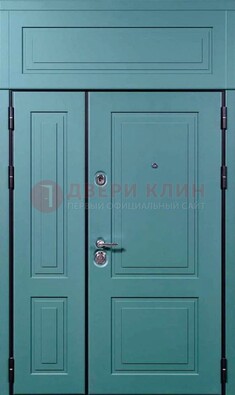 Синяя металлическая дверь с МДФ и верхней фрамугой ДМ-339 в Красногорске