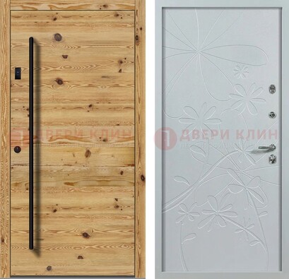 Металлическая дверь с МДФ в светлом цвете ДМ-412 в Красногорске