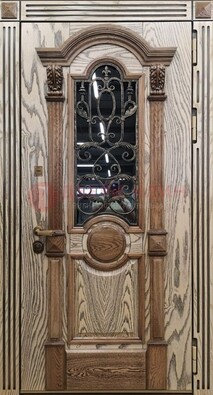 Железная дверь с массивом дуба со стеклом и ковкой ДМД-47 в Красногорске