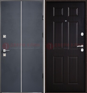 Железная дверь с порошковым покрытием и отделкой Темный орех внутри ДП-211 в Красногорске