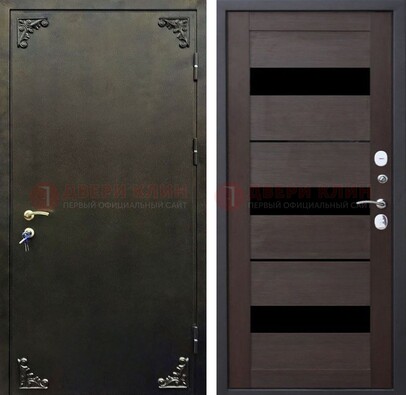 Темная входная дверь с порошковым покрытием и МДФ со стеклом ДП-236 в Красногорске