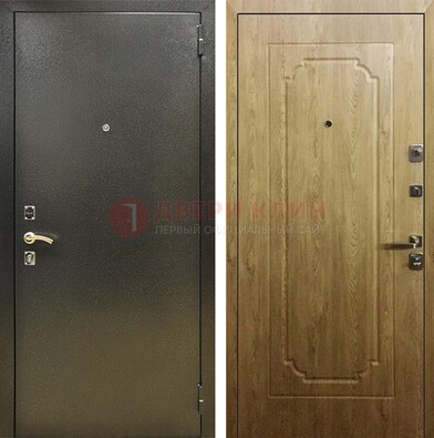 Темно-серая входная дверь с порошковым покрытием и МДФ Золотой дуб ДП-291 в Красногорске