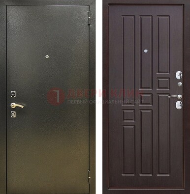 Входная темно-серая дверь с порошковым напылением и коричневой МДФ ДП-301 в Красногорске
