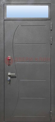 Чёрная входная дверь с порошковым окрасом и стеклом ДП-313 в Красногорске