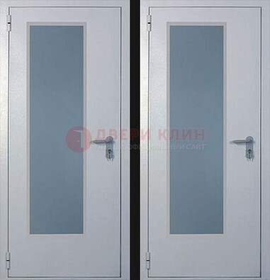Белая металлическая противопожарная дверь с декоративной вставкой ДПП-5 в Красногорске