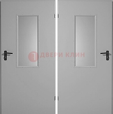 Белая металлическая противопожарная дверь с декоративной вставкой ДПП-7 в Красногорске
