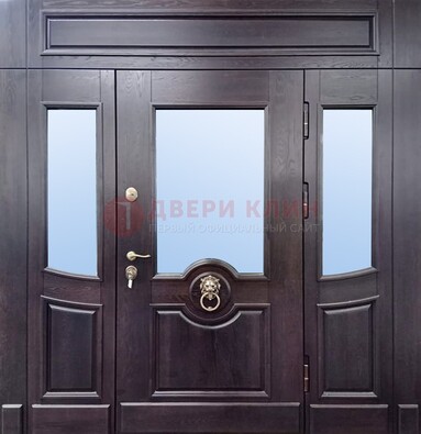 Филенчатая металлическая дверь с панелью МДФ и стеклом ДПР-102 в Красногорске