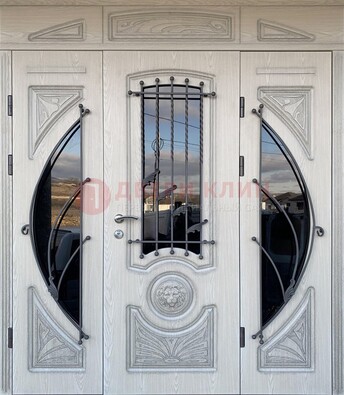 Большая парадная дверь Винорит со стеклом и ковкой ДПР-108 в Красногорске