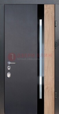 Черная металлическая дверь МДФ со стеклом ДС-14 в Красногорске