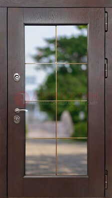 Коричневая стальная дверь со стеклом ДС-19 в Красногорске