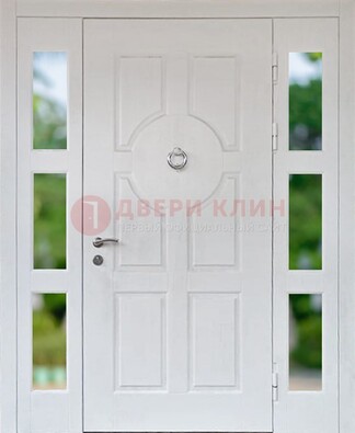 Белая стальная дверь со стеклом и фрамугами ДС-20 в Красногорске