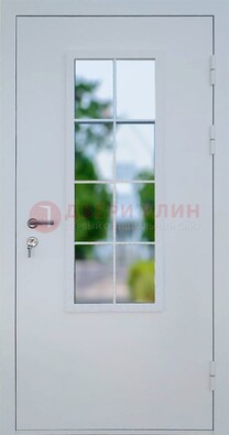 Белая железная дверь порошок со стеклом ДС-31 в Красногорске