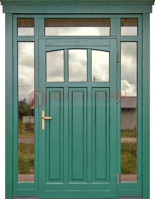 Зеленая металлическая дверь МДФ со стеклом ДС-43 в Красногорске