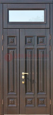Коричневая двухстворчатая металлическая дверь со стеклом ДС-62 в Красногорске