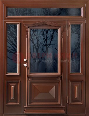 Коричневая металлическая дверь со стеклом ДС-67 в Красногорске