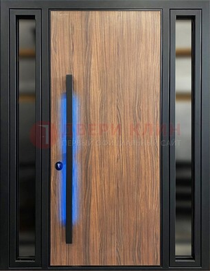 Коричневая металлическая дверь со стеклом ДС-69 в Красногорске