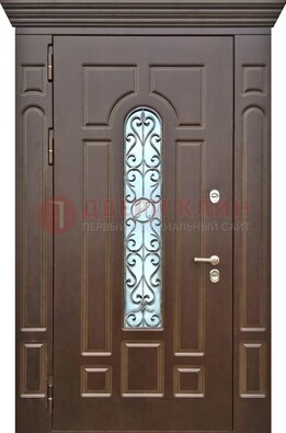 Коричневая железная дверь со стеклом ковкой для частного дома ДСК-133 в Красногорске