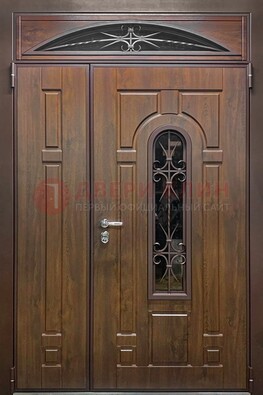 Большая металлическая дверь со стеклом и ковкой ДСК-145 в Красногорске