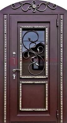 Cтальная дверь порошок со стеклом и ковкой в форме арки ДСК-170 в Красногорске