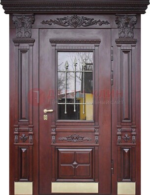 Железная парадная дверь массив дуба со стеклом и ковкой ДСК-175 в Красногорске