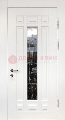 Белая стальная дверь винорит со стеклом и ковкой ДСК-191 в Красногорске