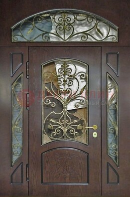 Входная дверь Винорит со стеклом и ковкой и фрамугами ДСК-213 в Красногорске