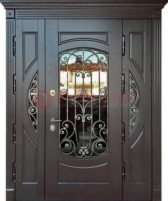 Полуторная железная дверь Винорит со стеклом и ковкой ДСК-231 в Красногорске