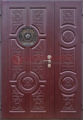 Красная железная дверь Винорит со стеклом и ковкой ДСК-235 в Красногорске