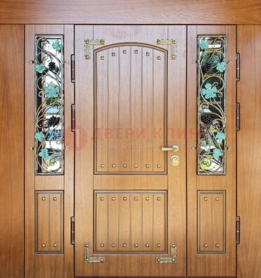 Железная дверь Винорит со стеклом и ковкой лозы ДСК-236 в Красногорске