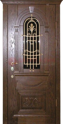 Железная дверь со стеклом и ковкой в классическом стиле ДСК-23 в Красногорске