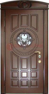 Шоколадная металлическая дверь Винорит со стеклом и ковкой ДСК-269 в Красногорске