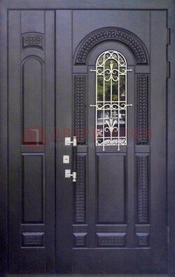 Входная дверь Винорит со стеклом и ковкой с узором ДСК-270 в Красногорске