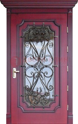 Красная стальная дверь Винорит со стеклом и ковкой ДСК-271 в Красногорске