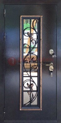 Железная дверь с порошковым напылением стеклом и ковкой ДСК-279 в Красногорске