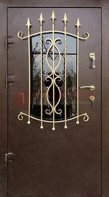 Стальная дверь Порошок со стеклом и ковкой для дома ДСК-280 в Красногорске