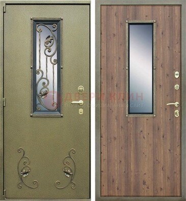 Офисная железная дверь со стеклом и ковкой ДСК-44 в Красногорске