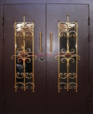 Металлическая дверь с ковкой и остеклением ДСК-49 в Красногорске