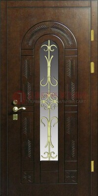 Дизайнерская металлическая дверь со стеклом и ковкой ДСК-50 в Красногорске